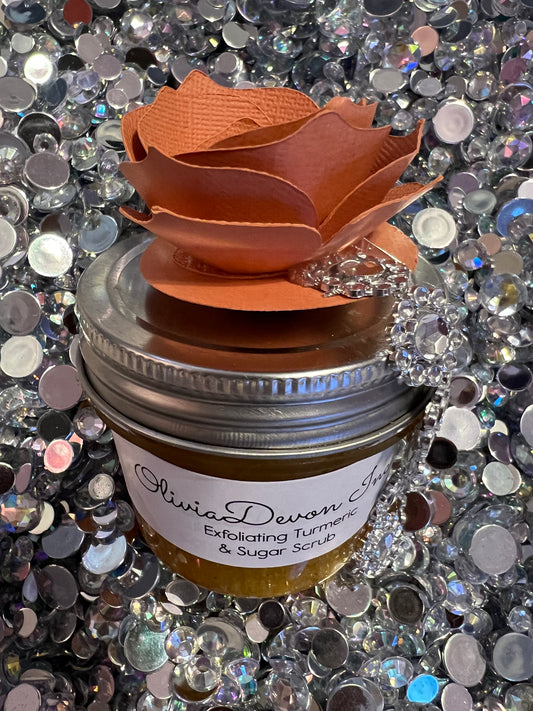 Exfoliating Turmeric and Sugar Scrub w/ magnet bling flower