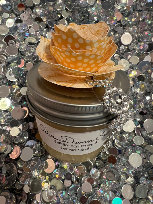 Exfoliating Lemon and Honey scrub w/ magnet flower